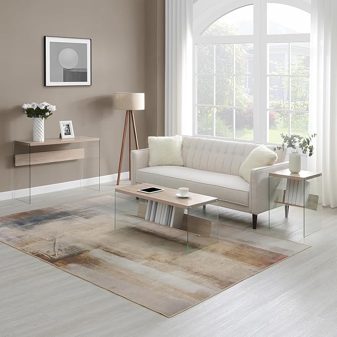 Convenience Concepts SoHo Glass Coffee Table 40" - Modern Living Room Table with Storage Shelf, Contemporary Coffee Table for Family Room, Faux Birch
