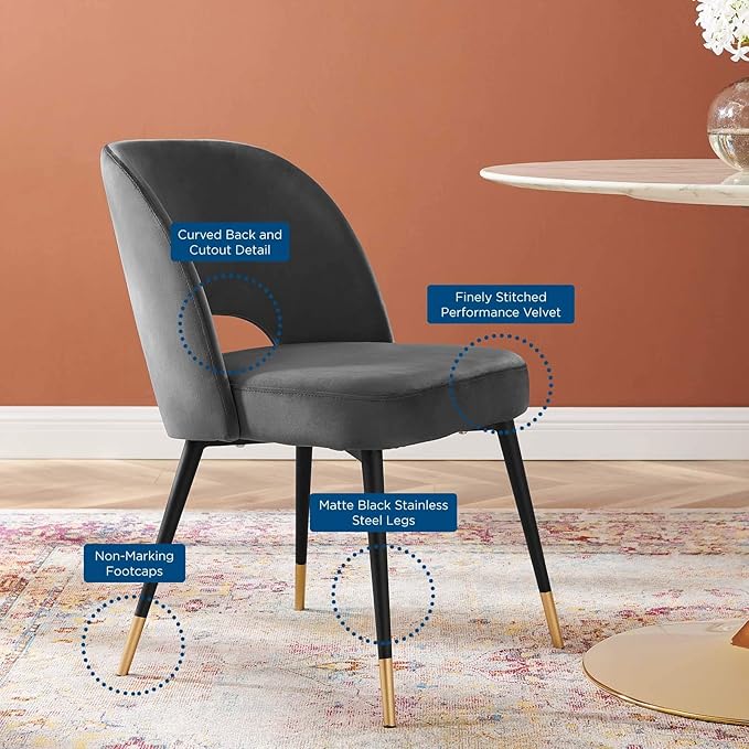Modway Rouse Upholstered Velvet Side, 2 pcs - Dining Chairs, Charcoal