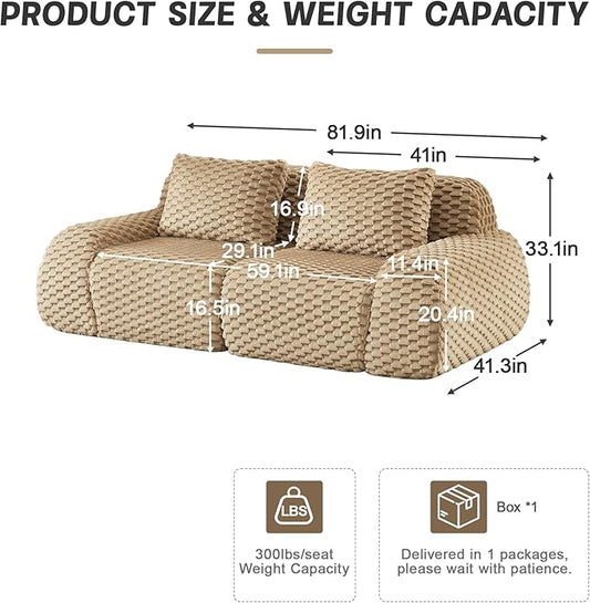 KEIKI 81.9" Loveseat Boneless Couches for Small Living Room, Versatile Modular Sectional Velvet Sofa, Comfy Deep Seating Cozy Lounge Couch for Apartment Furniture, Modern Decor Indoor, Light Camel