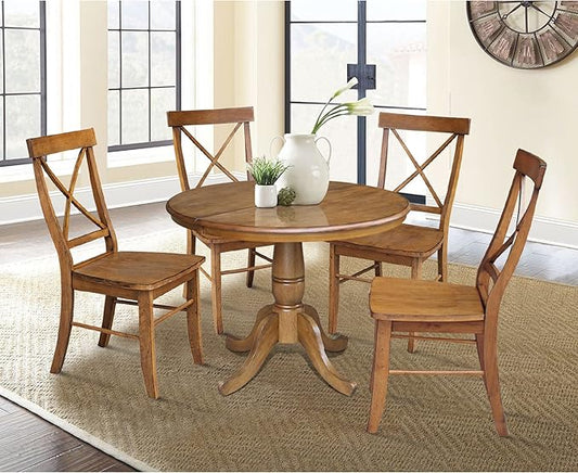 IC INTERNATIONAL CONCEPTS 36" Round Top Pedestal Ext Table with 12" Leaf and 4 X-Back Rta Chairs