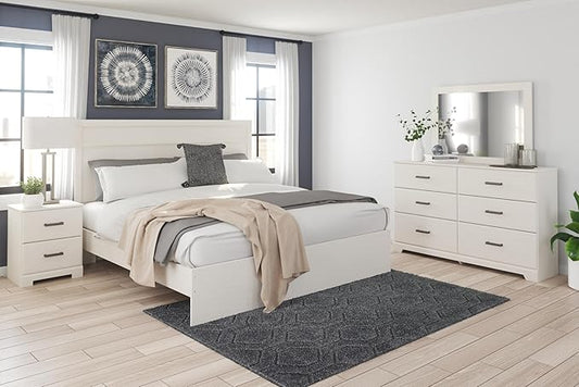 Signature Design by Ashley Stelsie Vintage King Panel Bed, Foundation or Box Spring Needed, White
