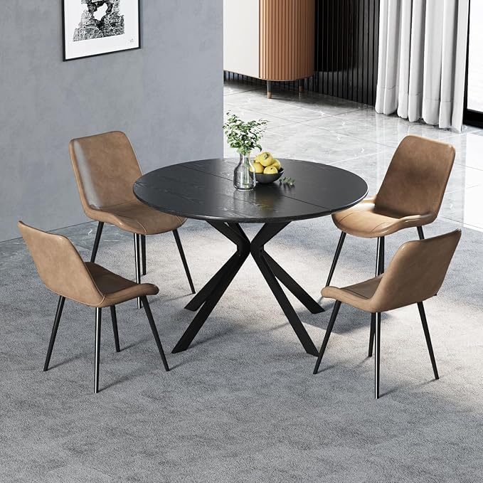 ALBAD 46.4" Round Dining Table, Mid Century Modern Round Dining Room Table for 4-6 with Metal Legs, Easy Assembly Coffee Table, Space-Saving Design for Kitchen and Dining Room