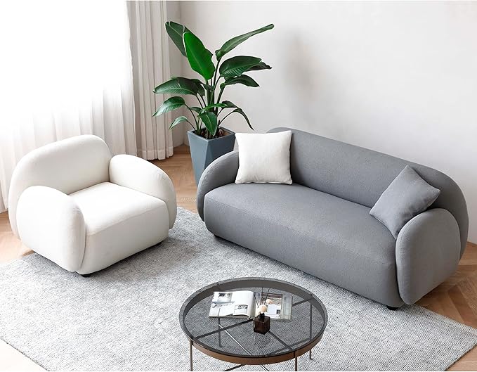 Acanva Modern Minimalist Sofa for Living Room Lounge Home Office, Rounded Edges Couch with Soft Boucle Upholstered, 74”W, Grey