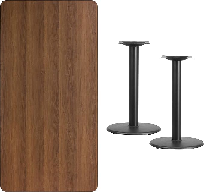 Flash Furniture 30'' x 60'' Rectangular Walnut Laminate Table Top with 18'' Round Table Height Bases