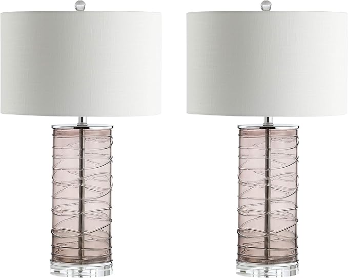 JONATHAN Y 27.5" Smoky Gray Modern Fused Glass Table Lamp Set of 2 for Bedroom Living Room, Coastal Nightstand Bedside Lamp with White Linen Shade, LED Bulbs Included (JYL4016C-SET2)