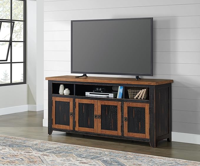 Martin Svensson Home Foundry 65" Black and Honey Solid Wood TV Stand with Storage