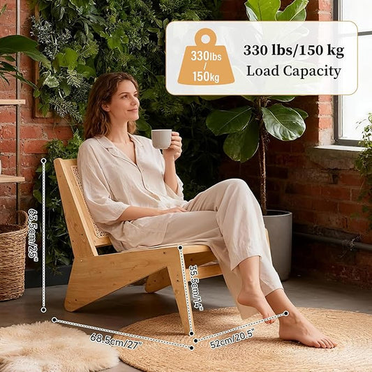 Rattan Accent Chair for Living Room, Mid Century Side Chair, Comfy Bamboo Chairs for Bedroom Reading Room, Wood