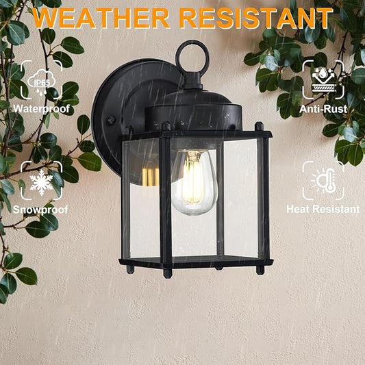 GRUENLICH Outdoor Wall Sconce, Exterior Wall Lighting Fixtures with Clear Glass, Front Porch Lighting, Anti-Rust Outside Lights for Patio, Doorway, Matte Black, 2 Pack