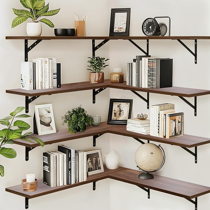 Kaboon 45 inch Long 10 inch Deep Floating Shelves for Wall Set of 2, Large Open Shelves Wall Mounted, Space Saving Home and Commercial Use, Walnut