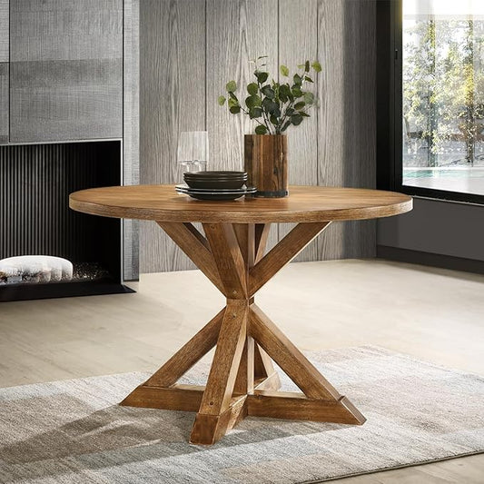 Roundhill Furniture Windvale Cross-Buck Base Dining Table, Brown