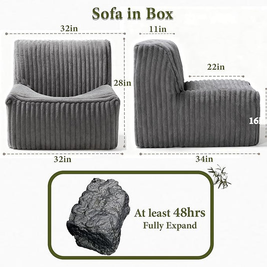 Trenda 32'' Comfy Bedroom Chair for Adult, Boneless Space-Saving Accent Chairs with with Spacious Seating, Soft Faux Fur, Ideal Floor Couch for Living Room,College, Dorm to Reading(Grey)