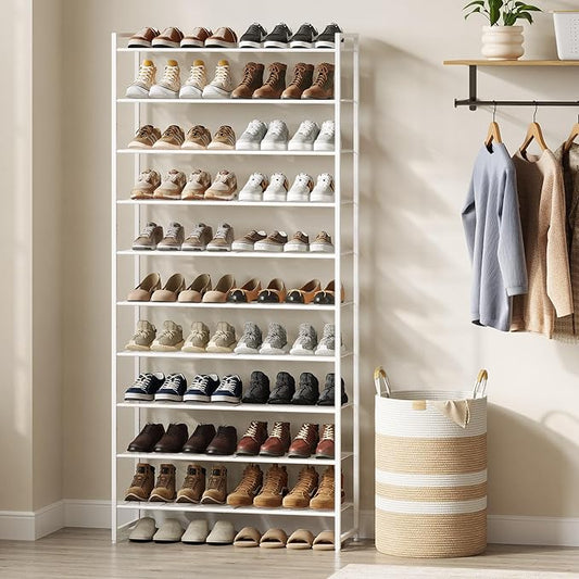 Shoe Rack for Closet, Metal Shoe Organizer, 10 Tier Garage Shoe Rack Max Holds 50 Pairs,Shoe Storage Shelf,Entryway,White