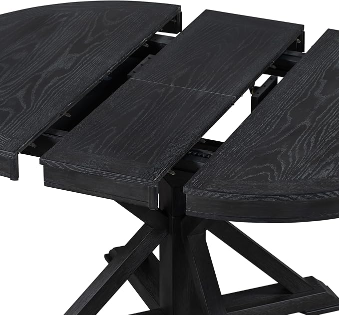ERYE Retro Style Round Dining Table Functional Wooden Extendable Oval Dining Table with 12" Leaf and Natural Wood Grain Variation Tabletop