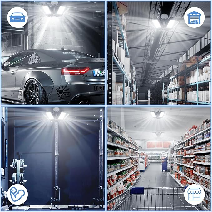 LED Garage Lights Bulb 2 Pack -120W, 12000LM 6500K Led Shop Light with 4+1 Deformable Panels, Basement Barn Light Garages Ceiling Lights, E26/E27 for Garage, Warehouse, Shop