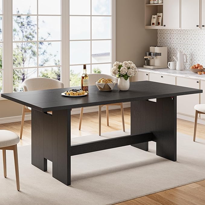 63" Folding Dining Table for 4-6, Modern Dining Room Table with Large Foldable Tabletop, Wood Folding Table with Foldable Legs, Dinner Tables for Kitchen Dining Room (Black)