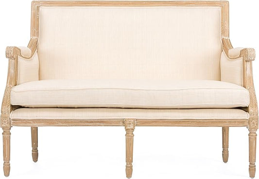 Baxton Studio Chavanon Wood and Linen Traditional French Loveseat, Light Beige