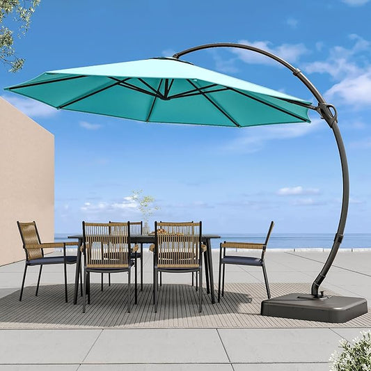 LAUSAINT HOME Outdoor Patio Umbrella with Base included, Deluxe Curvy Cantilever Umbrella Heavy Duty Offset Hanging Umbrella