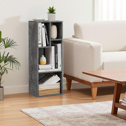 VECELO 3-Tier Small Bookcase, 4 Cube Bookshelf with Height Difference Shelves for Most Books, Modern Floor Standing Unit, Each Shelf Hold Up to 66 LBS for Living Room Bedroom, Grey