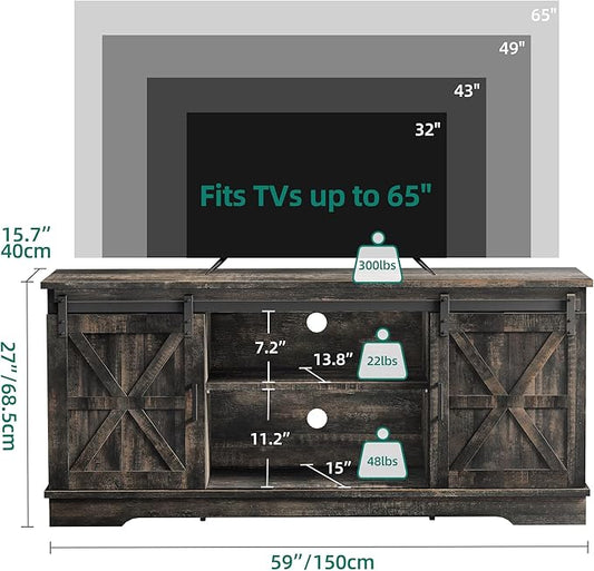 YITAHOME Farmhouse TV Stand for 65 Inch Television Stand, Entertainment Center with Storage Cabinets and Sliding Barn Doors, Rustic Media TV Console Table for Living Room, Dark Rustic Oak