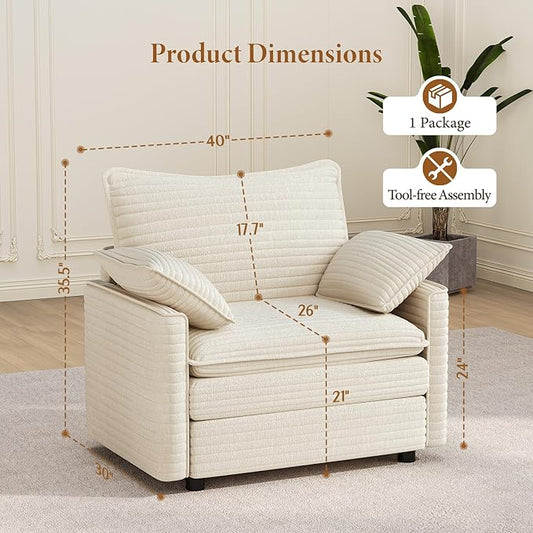 Vesgantti 40" Single Seat Sofa, Comfy Cloud Couch Deep Seat Upholstered Couch Corduroy Modern Sofa with Armrest Pillow, Easy Assembly for Living Room, Bedroom and Apartment, Beige | Sink-in Comfort, Height Adjustable, Easy Rearrangement, Extra-deep Ott...