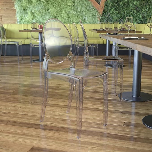 Flash Furniture Set of 4 Extra Wide Resin Ghost Chairs with 700 LB. Weight Capacity - Clear Kitchen and Dining Room Chair - Acrylic Event Chair for Indoor/Outdoor Use