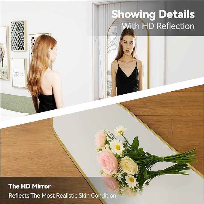 57x20 Door Hanging Full Length Mirror, Floor (Height 5.7ft just Body in1.3ft) or Wall Mounted Metal Frame Arch Dressing Mirrors for Bedroom Bathroom Living Room 57 20 inch Gold