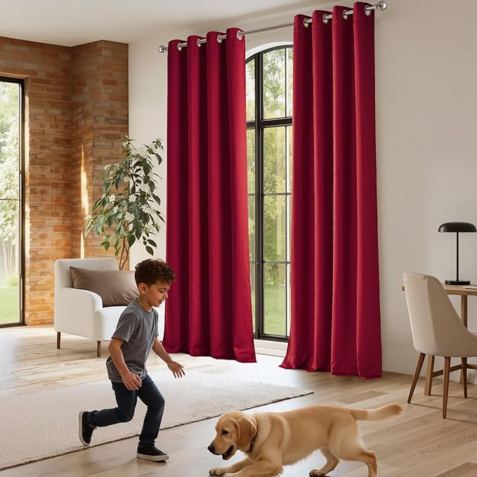 NICETOWN Thermal Insulated 100% Blackout Drape, Christmas Red, 1 PC, 100" x 84", Noise Reducing Performance Slider Faux Silk Curtain Panel with Black Lining, Full Light Blocking Patio Door Drapery