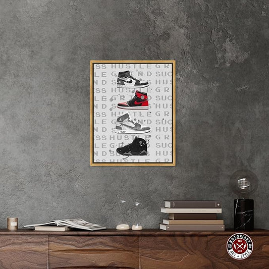 Hype Sneakers Framed Sneaker 1 Piece Canvas Wall Art, 21.5" x 25.5", Gold Frame