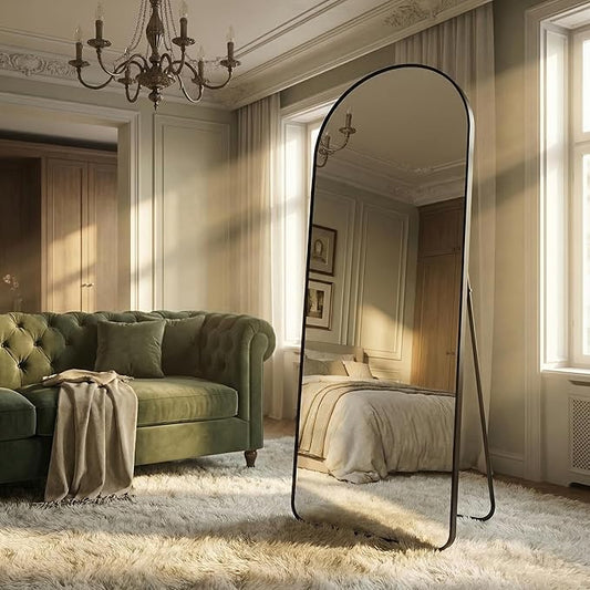 HARRITPURE Arched Full Length Mirror - 64"x21" Large Floor Standing Mirror, Aluminum Frame Full Body Mirrors with Stand for Bedroom/Living Room Wall Mounted, Black