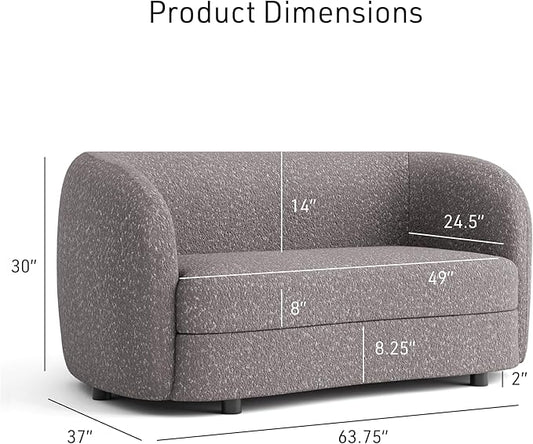 Furniture of America Nimiane Modern Boucle Loveseat Couch with Curved Arms and Wooden Legs, Comfy Fabric Upholstered Small Sofa for Living Room, Bedroom, Home Office, Charcoal Gray
