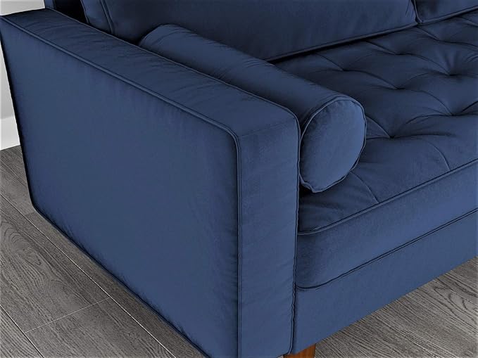 Container Furniture Direct Womble Modern Velvet Upholstered Living Room Diamond Tufted Chesterfield with Gleaming Nailheads, Loveseat, Sofa, Misty Blue