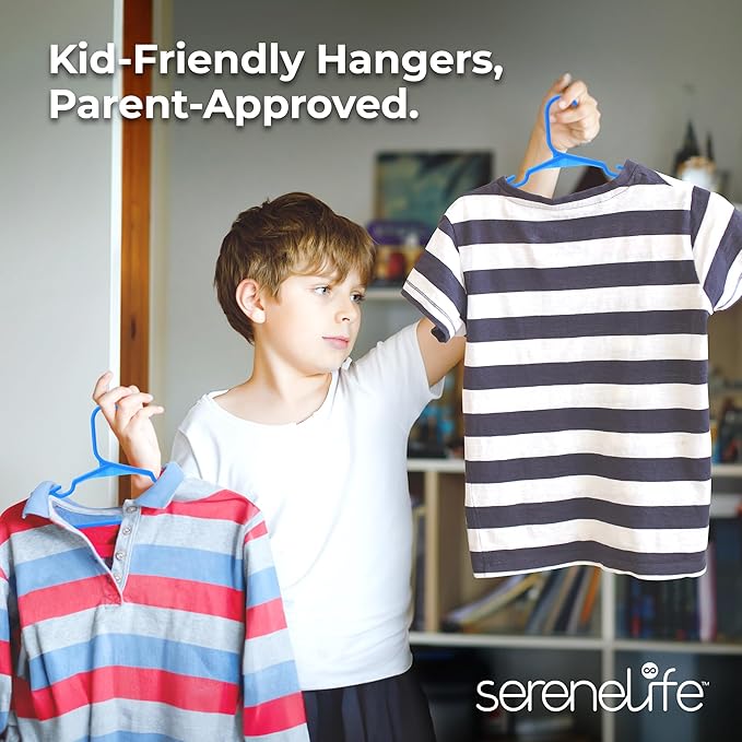 SereneLife 20 Pack Plastic Kids Hangers – Non-Slip & Space-Saving for Infant, Toddler & Newborn Clothing, Durable Baby Hangers for Closets, Organizing Clothes (Blue)