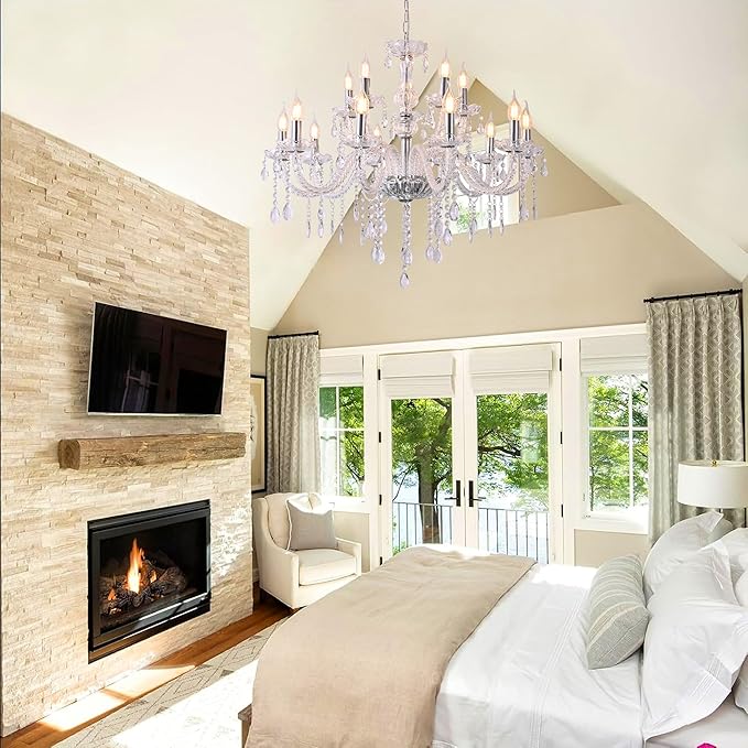 YYSHCHEN Clear Large Crystal Chandelier,15 Lights Large Chandelier for Dining Room, Living Room,Bedroom,Hallway,Entry Way 30.7"