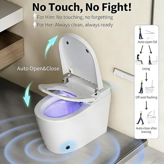 Smart Toilet with Bidet, Foam Shield, UV-C Light, Blackout Flush, Dual Auto Flush, Heated Seat, Air Dryer, Modern Elongated Japanese One Piece Bidet for Bathrooms