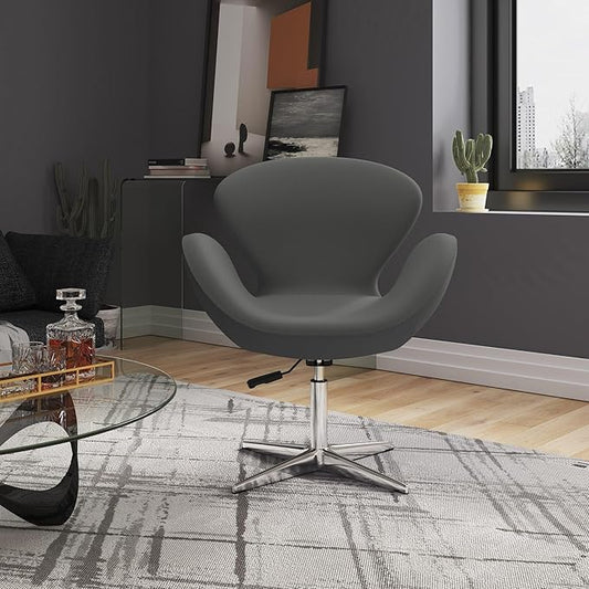 Manhattan Comfort Raspberry Adjustable Swivel Accent Chair with 360° Turn, Polished Chrome Base, Modern Retro Design, Versatile Seat Ideal for Any Room, Set of 2, Grey