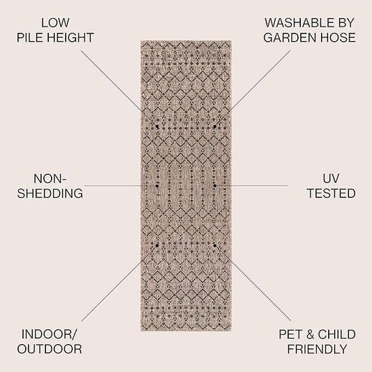JONATHAN Y Moroccan Geometric Indoor Outdoor Runner Rug 2X8 Natural/Black, Ourika Textured Weave for Backyard, Patio, Porch, Easy-Cleaning, High Traffic, Pet-Friendly, Non-Shedding (SMB108D-28)