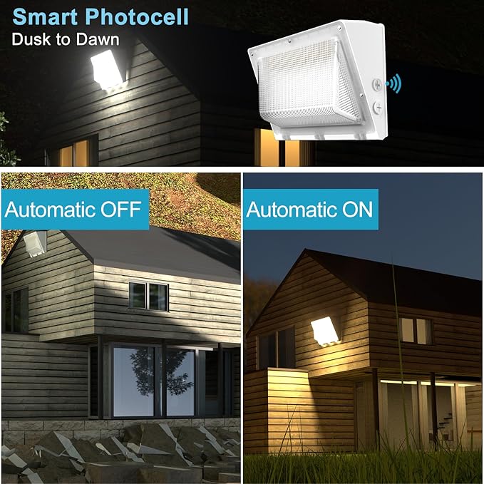 Lightdot 4Pack 250W LED Wall Pack Lights, 100-277v Dusk to Dawn with Photocell | 37500Lm(150Lm/W) 5000K IP65 Outdoor Exterior Lighting Fixture, Energy Saving|5-Yrs Warranty, ETL White(Height:20-40ft)