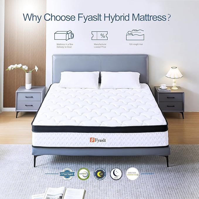 Full Size Mattress, 10 Inch Memory Foam Hybrid Mattress in a Box with Individual Pocket Spring for Motion Isolation & Strong Edge Support & Pressure Relief, CertiPUR-US, 100 Nights Trial