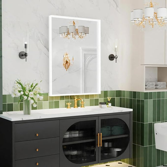 36x30 Inch White Bathroom Mirrors for Over Sink, Rectangle Framed Mirror, Wall Mounted Vanity Mirror for Bedroom, Living Room, Entryway Horizontal/Vertical