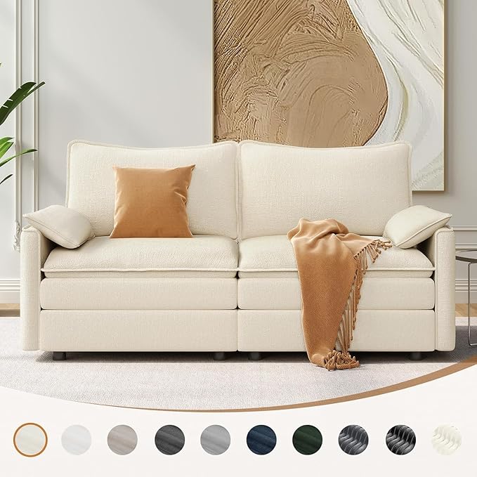 Vesgantti 74" Loveseat Sofa for Living Room, Comfy Cloud Couch Deep Seat Chenille Modern 2 Seater Small Sofa with Armrest Pillow, Easy Assembly for Small Spaces, Beige | Sink-in Comfort, Height Adjustable, Easy Rearrangement, Extra-deep Ottoman, Solid ...