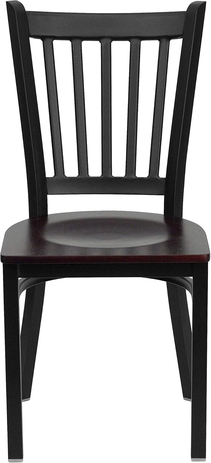 Flash Furniture HERCULES Series Black Vertical Back Metal Restaurant Chair - Mahogany Wood Seat