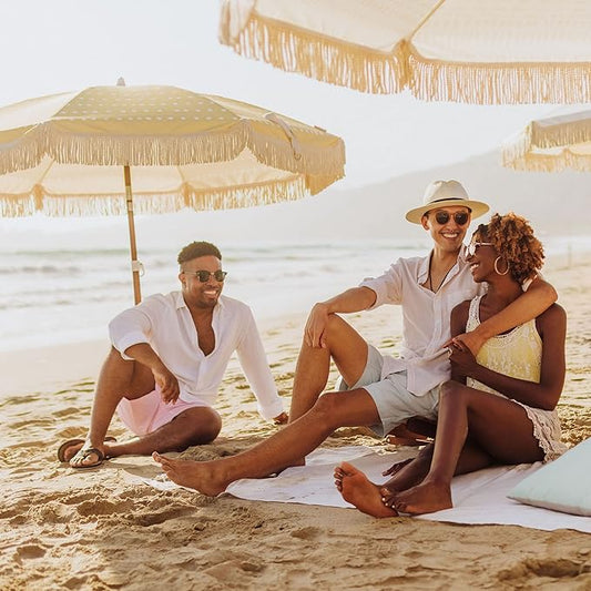 BEACH STATE Summerland 6.5 Feet Beach Umbrella with Fringe - Patio Umbrella - Outdoor Umbrella - UV50+ Sun Protection