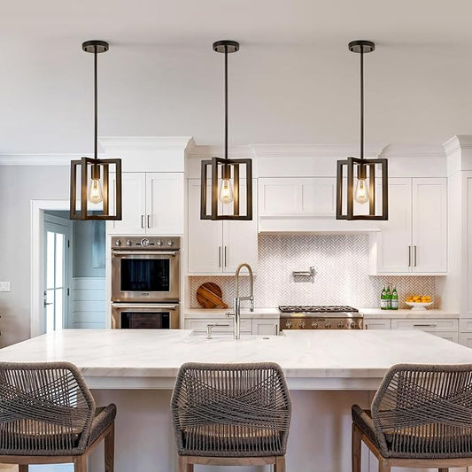 Small Modern Farmhouse Black Pendant Lights Kitchen Island, Adjustable Hanging Metal Industrial Chandelier Ceiling Light Fixture for Hallway Entryway Bedroom Dining Room