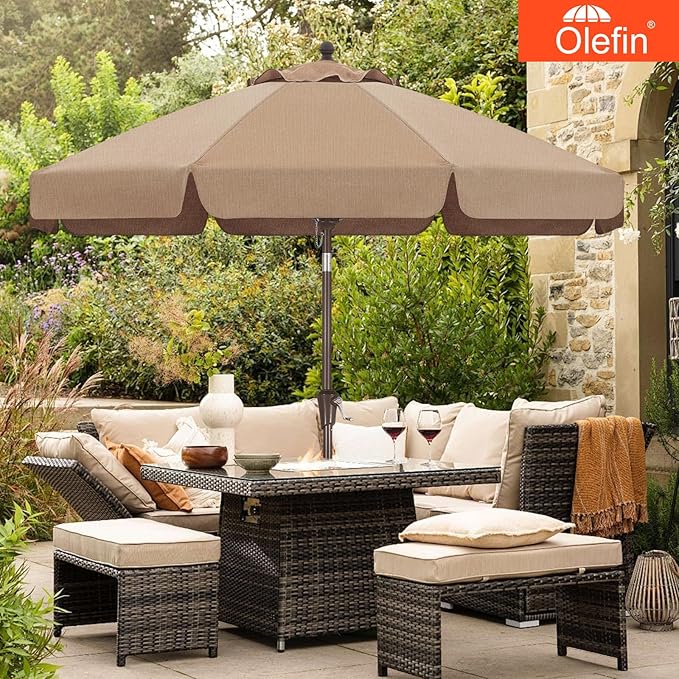 MASTERCANOPY 9ft Olefin Valance Patio Umbrella with Tilt Crank, 5-Year-Non-Fading Canopy & 8 Fiberglass Ribs for Deck, Patio, and Garden, Orange