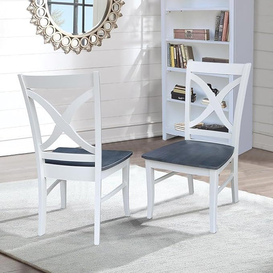 International Concepts Set of Two Vineyard Curved X Back Chairs, White/Heather gray