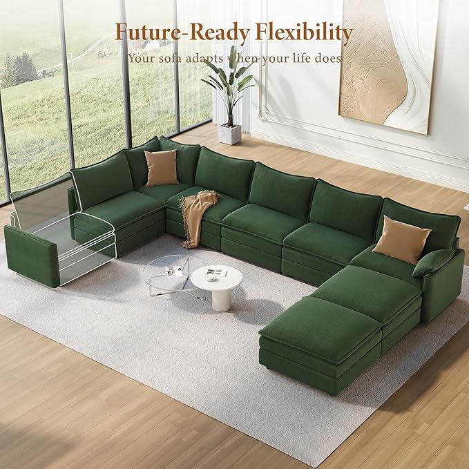 Vesgantti 142" Cloud Couch Sectional Modular Sofa, Comfy Sectional Couch with Ottoman Deep Seat Chenille L Shaped Sofa, Modular Couches for Living Room, Bedroom and Apartment, Beige | Sink-in Comfort, Height Adjustable, Easy Rearrangement, Extra-deep O...
