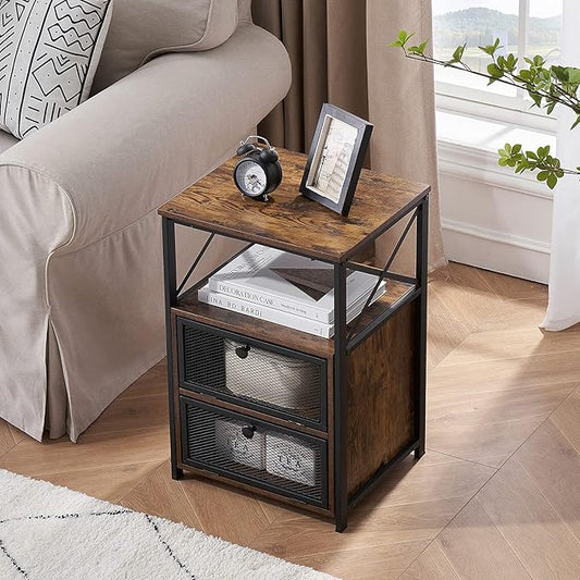 VECELO Nightstand Set of 2, End Table with Flip Drawer, Modern Night Stand for Bedroom,Living Room, Office, Easy Assembly, Dark Brown