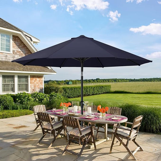 MASTERCANOPY 10FT Patio Umbrella with Push Button Tilt and Crank, Outdoor Market Umbrella with 8 Sturdy Ribs, UV Protection & Waterproof for Garden, Deck, Backyard, Pool (Navy Blue)