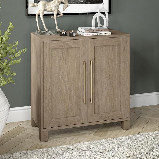 Henn&Hart 28" Wooden Accent Cabinet, Modern Sideboard Buffet Cabinet with 2 Doors and an Adjustable Shelf for Living Room, Dining Room, Bedroom or Entryway, Weathered Gray