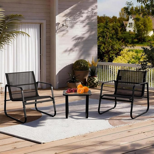 DUMOS 3 Piece Patio Furniture Set,Outdoor Patio Furniture Conversation Set with Table, Patio Sectional Bistro Sets for Lawn, Garden, Balcony, Poolside (Black)